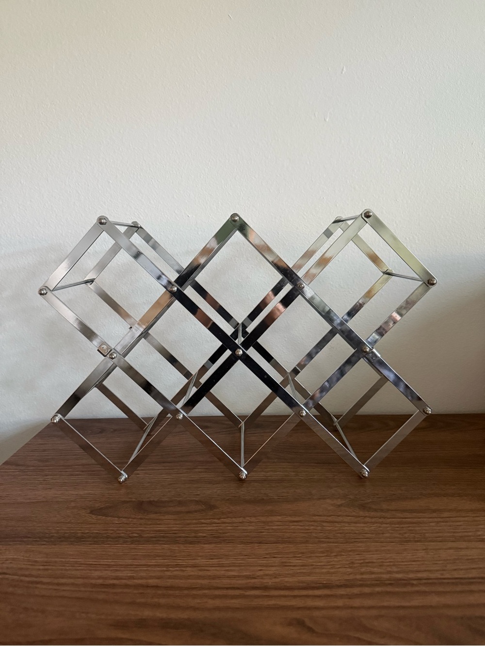 Chrome Metal Wine Rack Holds 8 Bottles Modern Geometric MCM Style